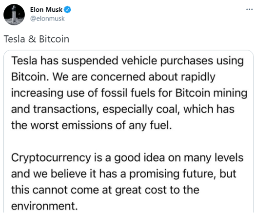 Elon Musk Tesla & Bitcoin Tweet